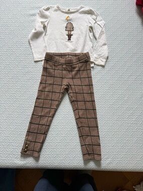 Janie and Jack Girls Brown Plaid Knit Leggings - Classic Check bundle